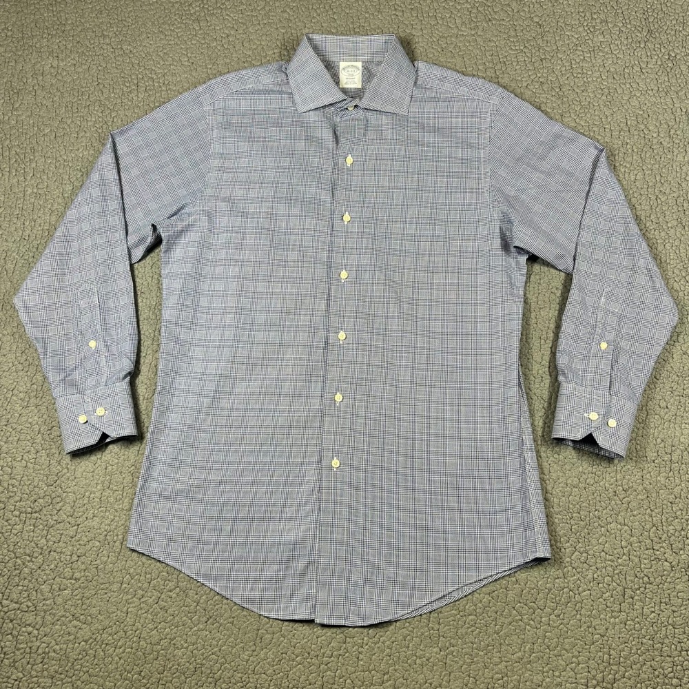 Brooks Brothers Dress Shirt Mens 15-2/3 Regent Non-Iron Cotton Blue Gingham